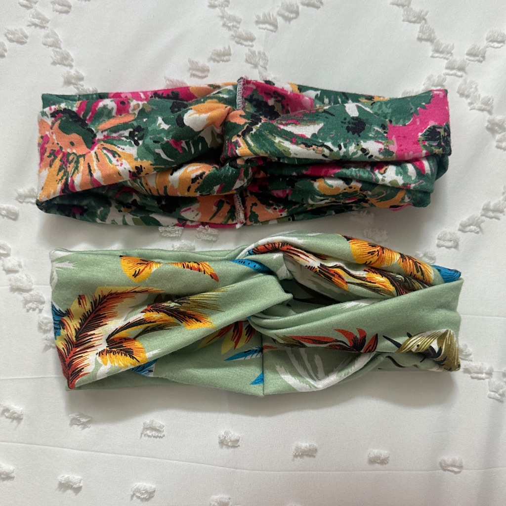 Floral Headband Set - Green And Pink